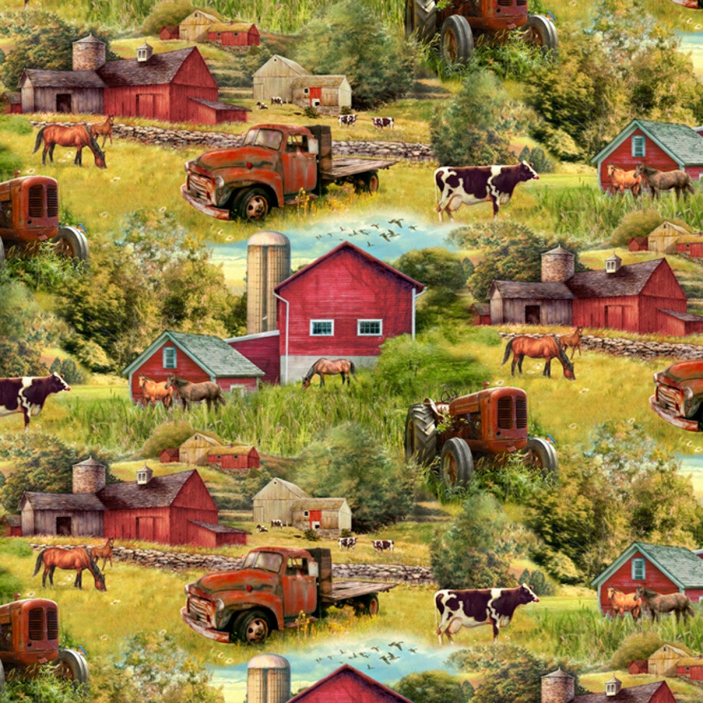 Barns & Trucks Quilting Fabric