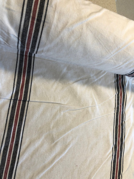 Towel Fabric Black/Red Stripe on White 16in Wide