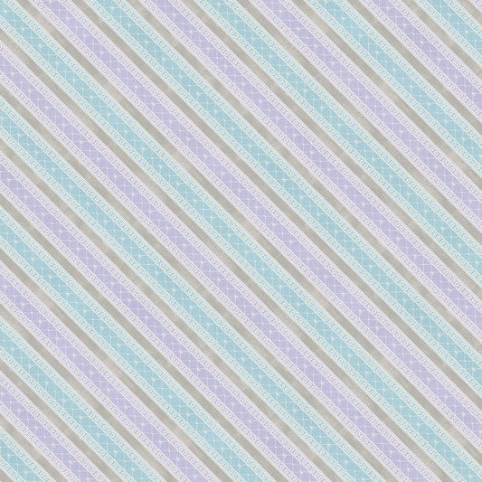 Butterfly Haven - Diagonal Stripe - Grey/Purple -  Cotton Fabric *
