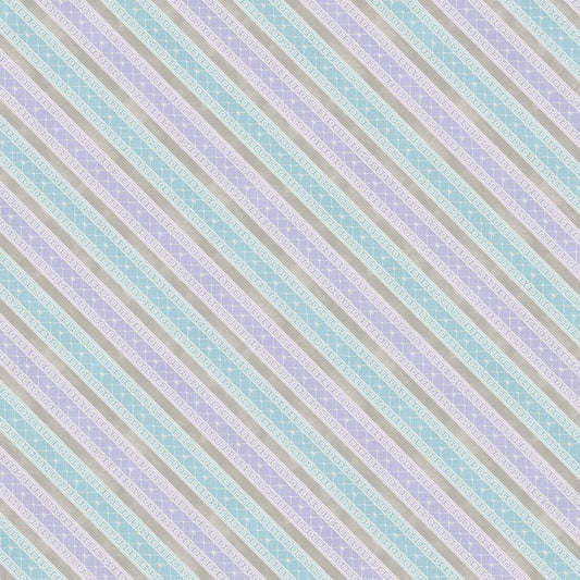 Butterfly Haven - Diagonal Stripe - Grey/Purple -  Cotton Fabric
