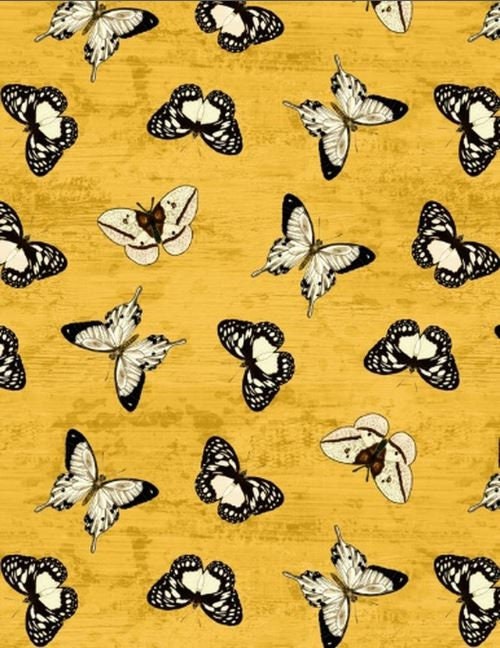 Sunset Blooms, Tossed Butterflies Cotton Quilting Fabric *