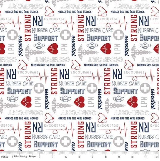 Nobody Fights Alone Nurses Care Red Cotton Fabric **Clearance