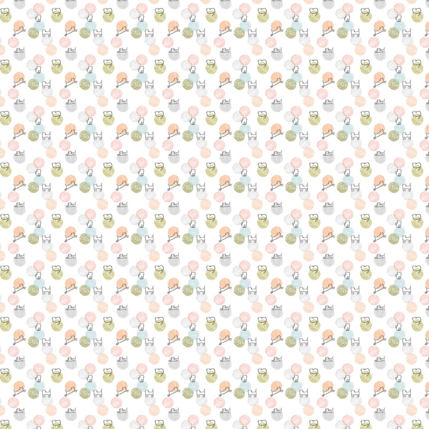 Purrfection Yarn Cathlectic, White Cathletic Cotton Quilting Fabric