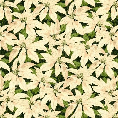 Green Poinsettia Christmas Fabric