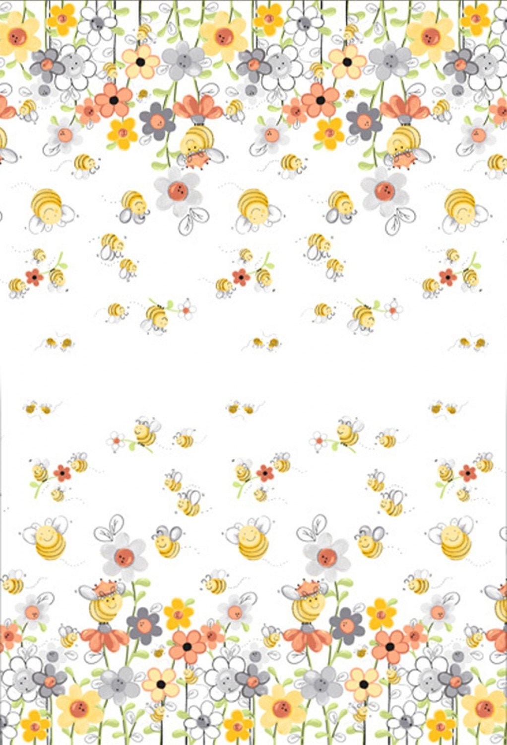 White Sweet Bees Double Border Cotton Quilting Fabric