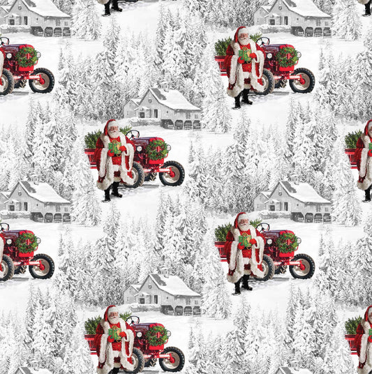 Here Comes Santa Tractor fabric **Clearance