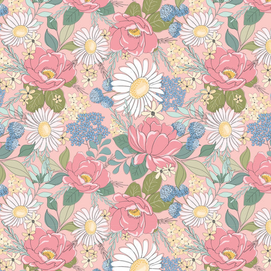 Country Roads Floral Pink Cotton Quilting Fabric