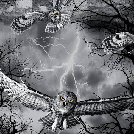 Night Fog Owls Halloween Cotton Fabric
