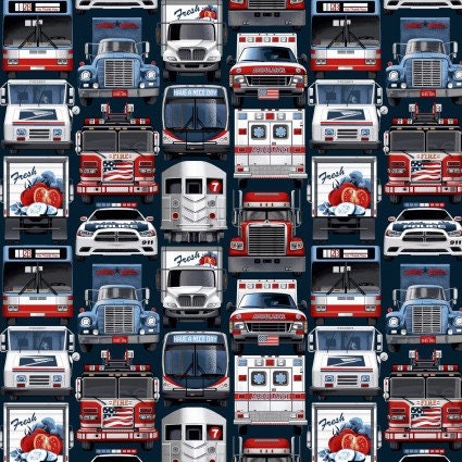 Essential Heroes, Emergency Vehicles Fabric **Clearance