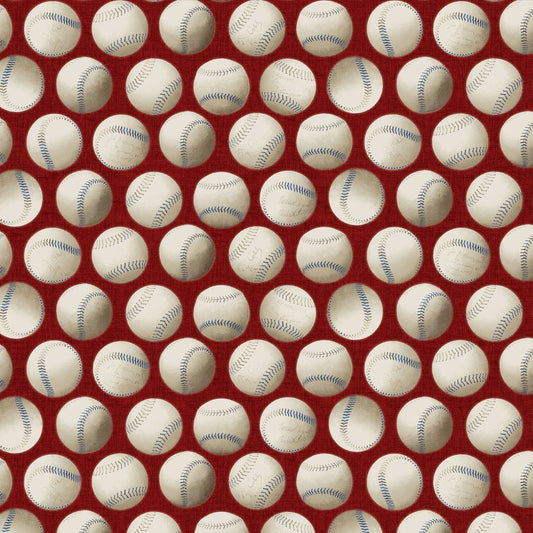 Game Time - Baseballs on Red Fabric *