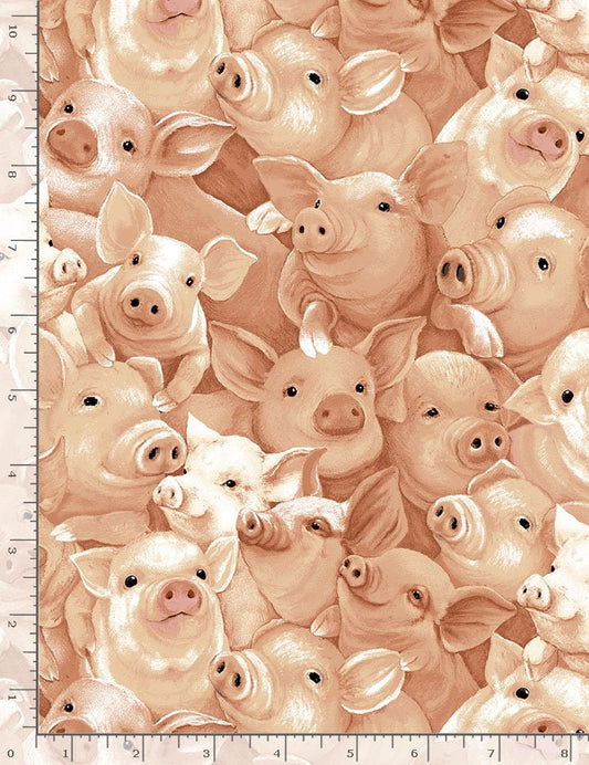 Tossed Painted Pigs Cotton Quilting Fabric